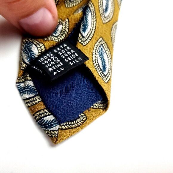 Nordstrom Silk Tie Woven Yellow Abstract Geometric Wide Italy - Picture 4 of 6